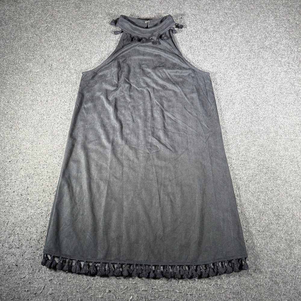Entro Womens Faux Suede Tassel‎ Trim Halter Neck Shift Dress Black Medium